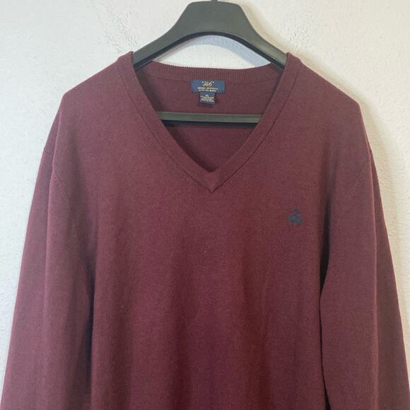 Brooks Brothers Men 346 Burgundy Merino Wool Blend V- Neck Pullover Sweater XL - Picture 2 of 6